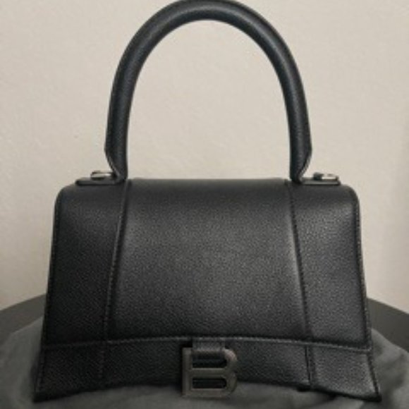 BALENCIAGA HOURGLASS SMALL BAG BLACK GRAIN LEATHER - Picture 1 of 9